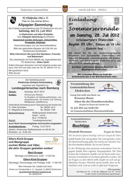 Einladung zur Einweihung und Pfarrfest Ehekirchen 22. Juli 2012