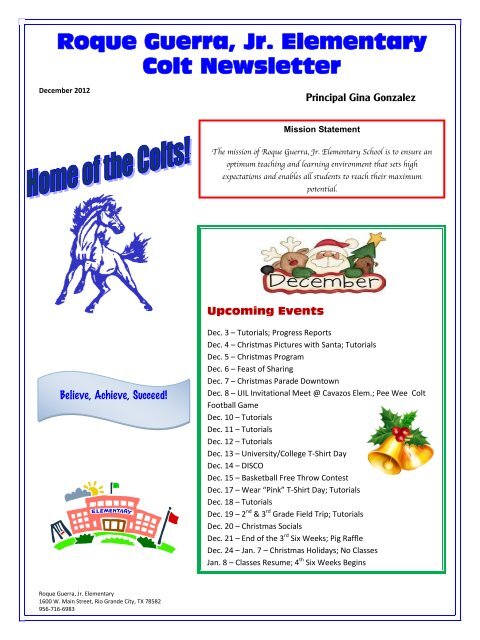 Roque Guerra, Jr. Elementary Colt Newsletter - rgccisd