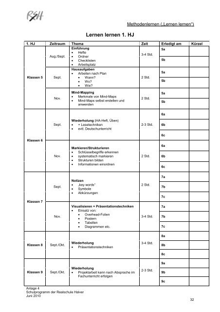 Fassung des Schulprogramms 2010-2011 - Realschule Halver