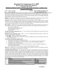 Rajasthan Pre Engineering Test -2009 - Board of Technical ...