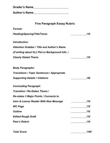 descriptive essay rubric