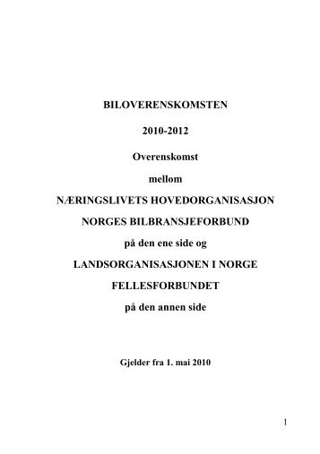 BILOVERENSKOMSTEN 2010-2012 ... - Fellesforbundet