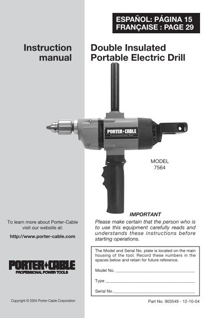 Double Insulated Portable Electric Drill Instruction manual