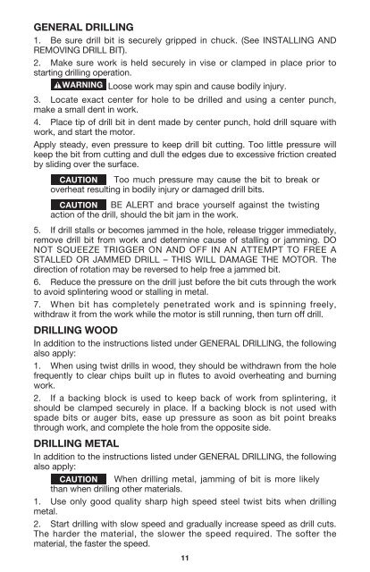 Double Insulated Portable Electric Drill Instruction manual