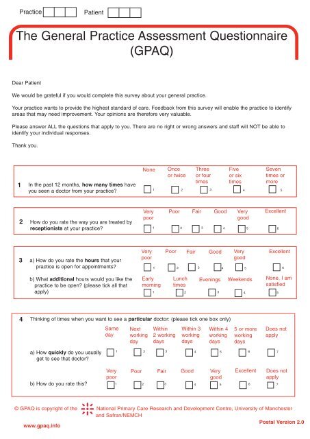 GPAQ V2 Postal Questionnaire