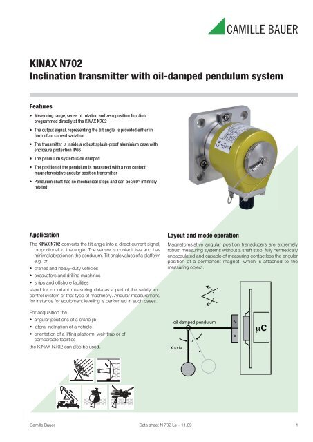 Pendulum Inclination Switch KINAX N702 Inclination transmitter with oil-damped pendulum system