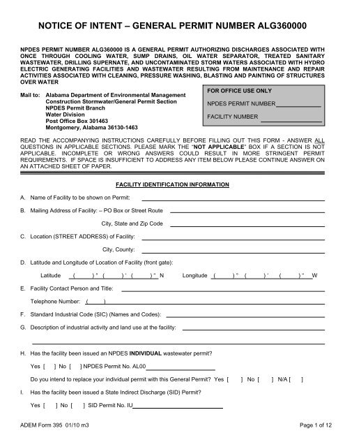 General Permit Application Package - NOI-36 - Alabama ...