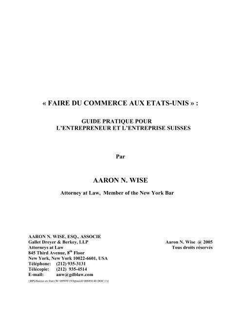 faire du commerce aux etats-unis - Gallet Dreyer & Berkey, LLP