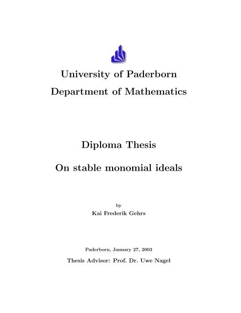 University of Paderborn Department of Mathematics Diploma Thesis ...