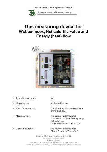 Gas measuring device for Wobbe-Index, Net calorific ... - Reineke