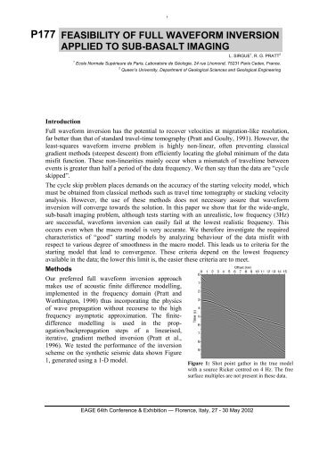 p177 feasibility of full waveform inversion applied to sub ... - Earthdoc