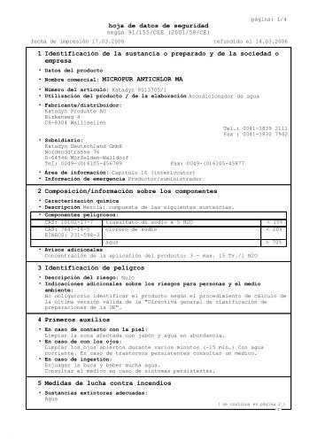 hoja de datos de seguridad 1 IdentificaciÃ³n de la sustancia o - Reimo