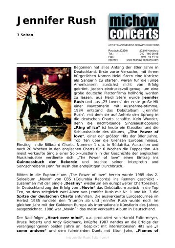 Info Jennifer Rush 2007 - Michow Concerts