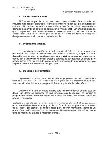 10.- Constructores Virtuales. El C++ no se permite el uso de ...