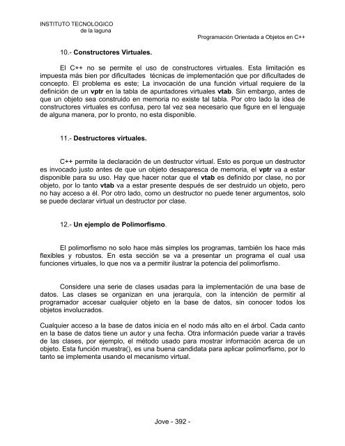 10.- Constructores Virtuales. El C++ no se permite el uso de ...