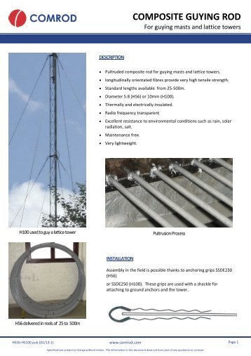 Composite rod for guying masts and lattice towers - Comrod
