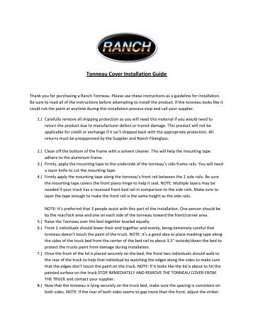 Ranch Tonneau Cover Installation Guide - RealTruck.com