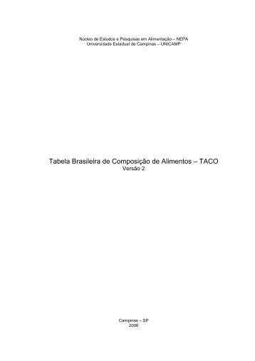 Tabela Brasileira de  ComposiÃ§Ã£o de Alimentos â€“ TACO - Fome Zero