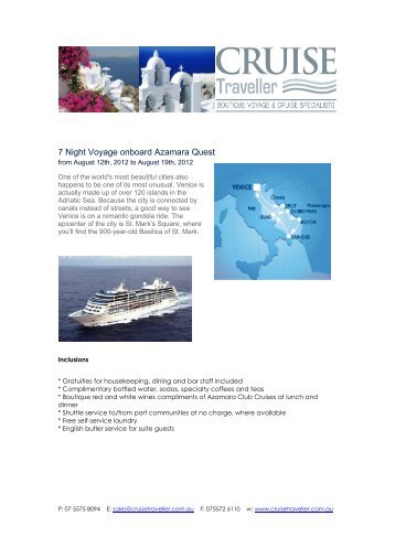7 Night Voyage onboard Azamara Quest - Cruise Traveller