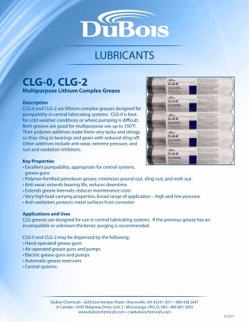 CLG-0, CLG-2 LUBRICANTS - DuBois Chemicals Online Store