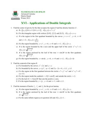 XVI - Applications of Double Integrals - SLC Home Page