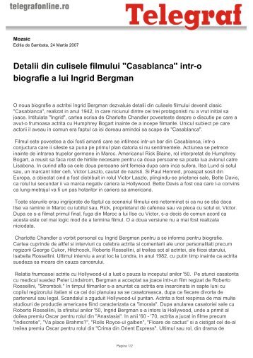 Detalii din culisele filmului "Casablanca" intr-o biografie a ... - Telegraf