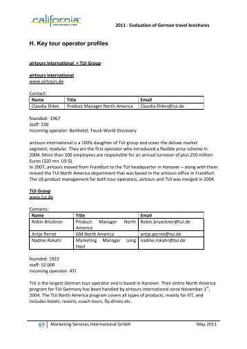 H. Key tour Operator Profiles