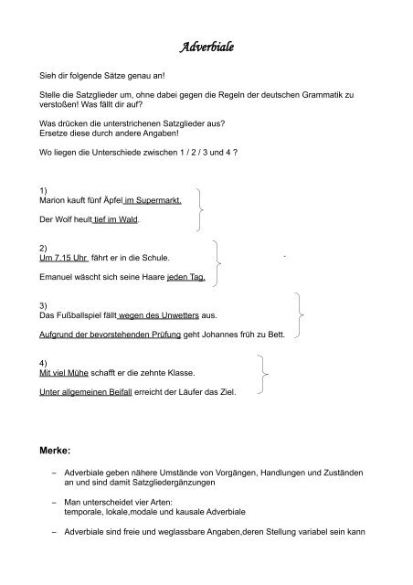 Beispiel (Adverbiale) systematischer Grammatikunterricht