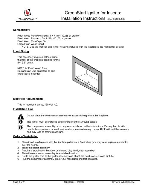 Greenstart Igniter For Inserts Installation Instructions Sku