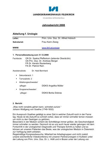 Jahresbericht 2008 Abteilung f. Urologie