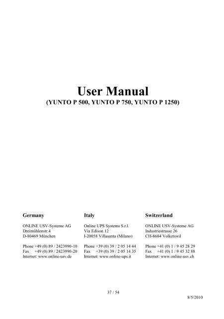 Benutzerhandbuch - Online USV Systeme