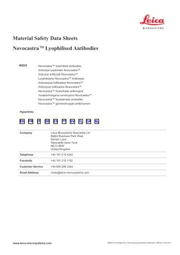 Novocastra Lyoph Antibodies msds