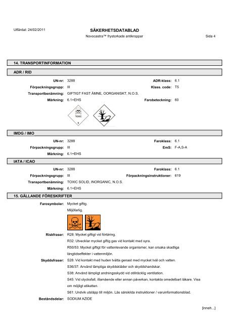 Novocastra Lyoph Antibodies msds