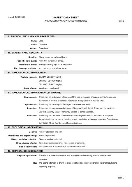 Novocastra Lyoph Antibodies msds