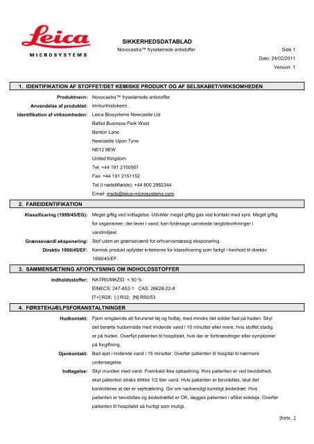 Novocastra Lyoph Antibodies msds