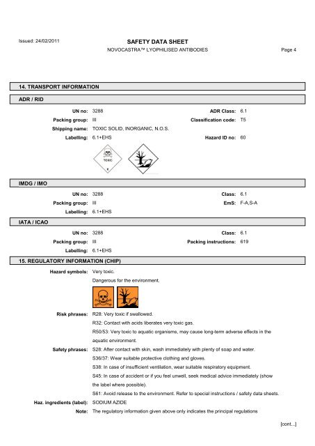 Novocastra Lyoph Antibodies msds