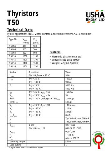 Thyristors T50 Technical Data - Smanuals