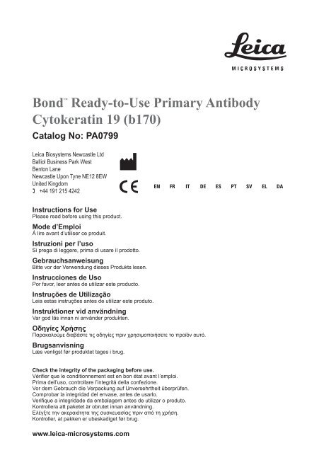 Bond™ Ready-to-Use Primary Antibody Cytokeratin 19 (b170)