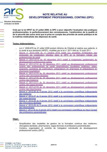 Note 2012 complète rappelant les textes ... - ARS Lorraine
