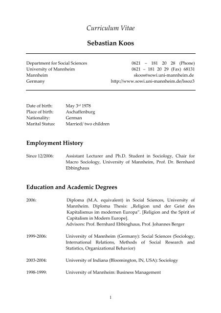 Curriculum Vitae Sebastian Koos - LSSOZ3