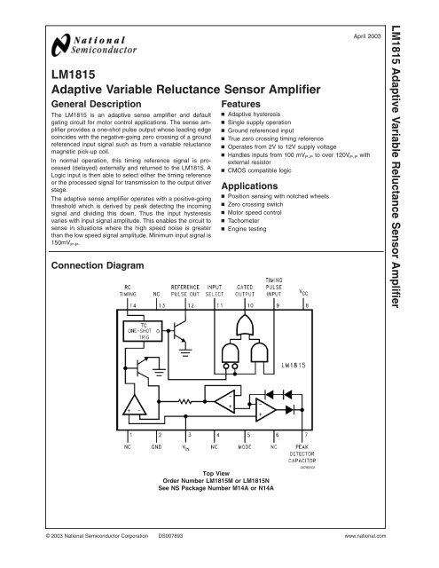 LM1815 Adaptive Variable Reluctance Sensor Amplifier - Vems.hu