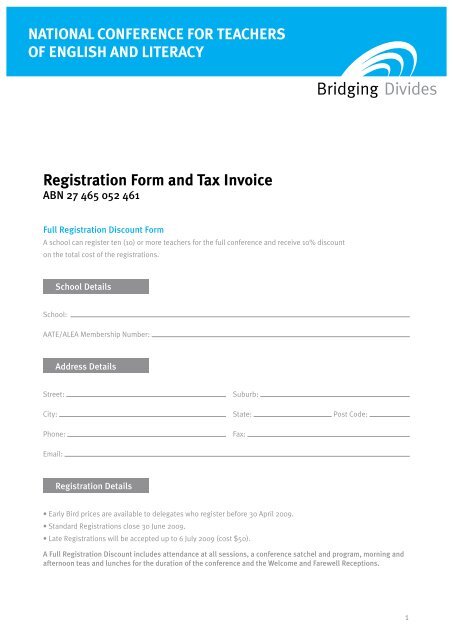Registration Form and Tax Invoice - AATE/ALEA National conference