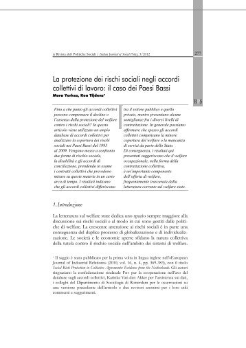 La protezione dei rischi sociali negli accordi collettivi di lavoro - AIAS