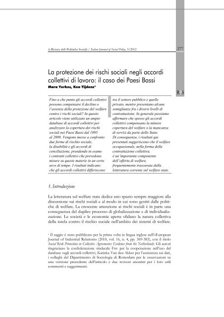 La protezione dei rischi sociali negli accordi collettivi di lavoro - AIAS