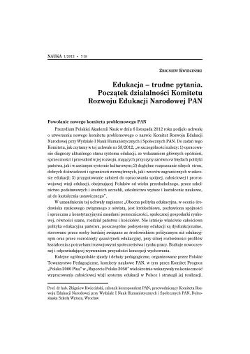 Edukacja – trudne pytania. Początek działalności Komitetu Rozwoju ...