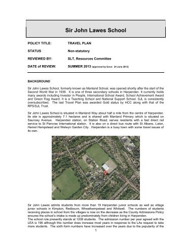 Travel plan - Sir John Lawes School