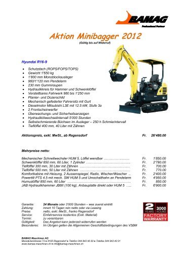 Aktion Minibagger 2012 - BAMAG Maschinen AG