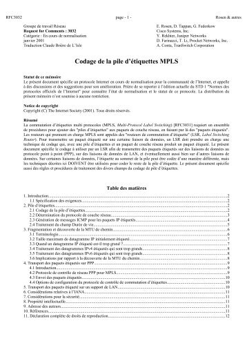 Codage de pile d'étiquettes MPLS - RFC