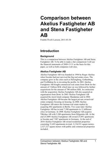 Comparison between Akelius Fastigheter AB and Stena Fastigheter ...