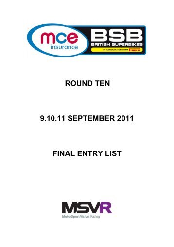 round ten 9.10.11 september 2011 final entry list - MotorSport Vision ...